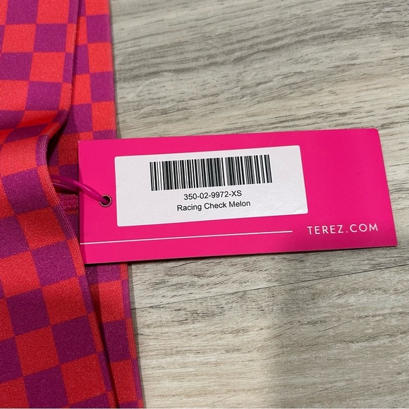 NWT Terez Athletic Leggings Pants Activewear Racing Check Melon Purple Size XS - Picture 2 of 7